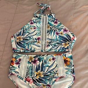 Floral bathing suit ! High rise! Halter top!